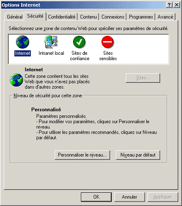 Options Internet avancées - Sécurité