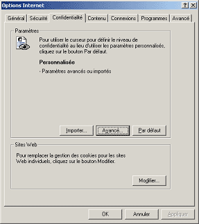 Options Internet - Confidentialité